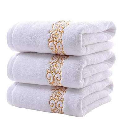 Cotton Bath Towel Gold Thread White Embroidered Bath Towel Super Soft And Light Absorbent Hotel Custom Made Towels